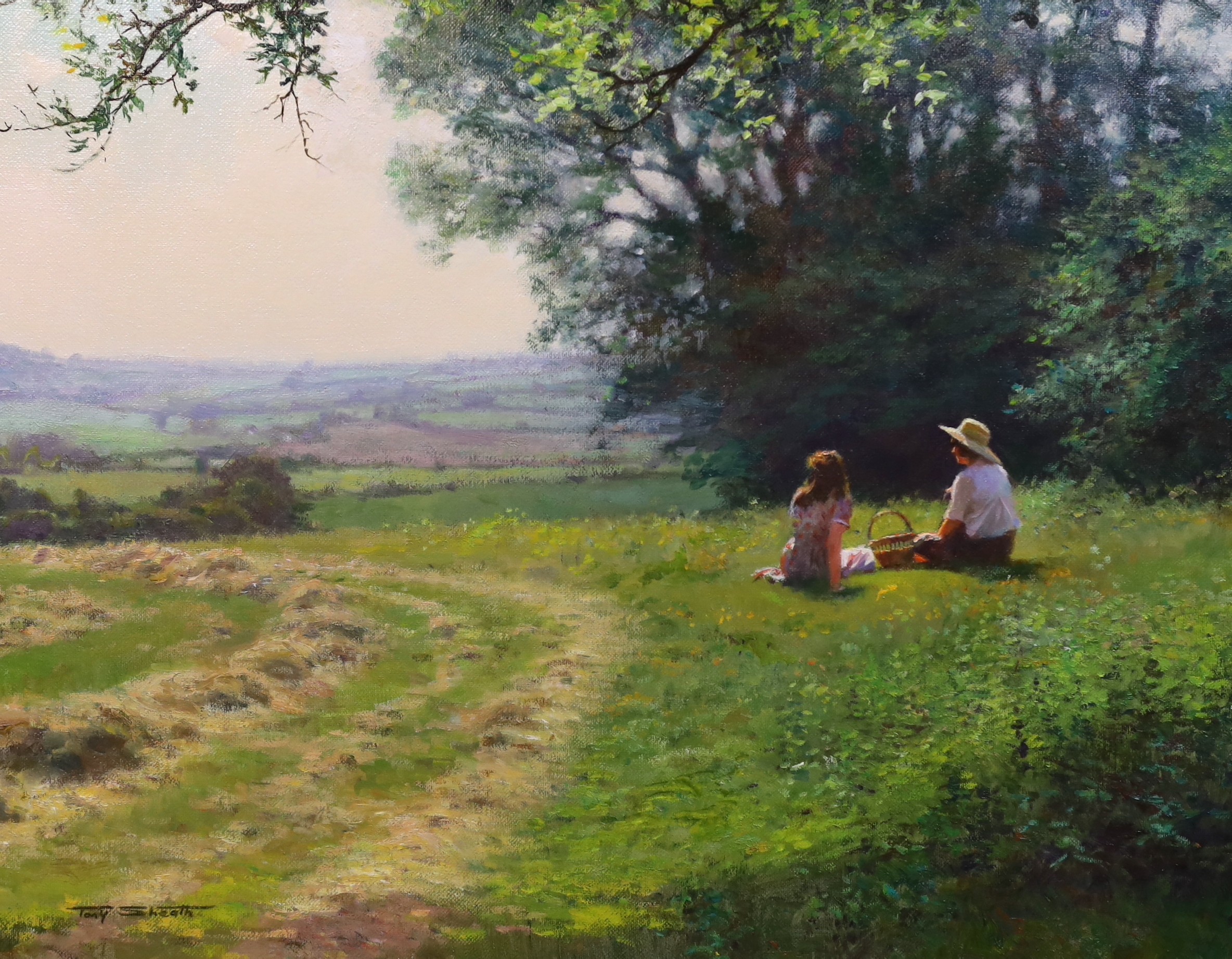 Antony Sheath (British, b.1946), 'Picnic on the hill', oil on canvas, 39 x 49cm